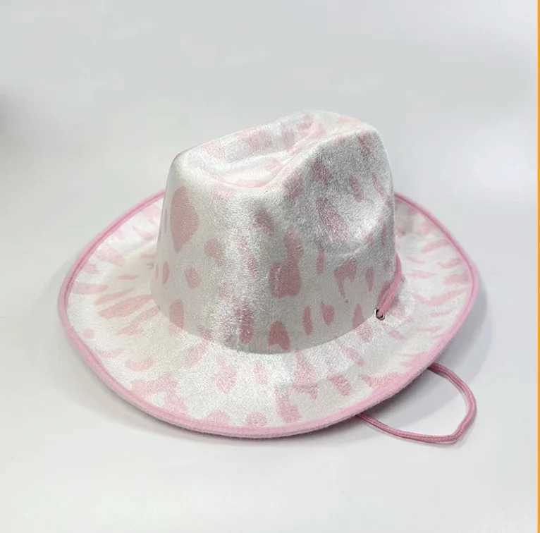 White denim hat pink star denim hat sequin decoration adjustable neck edge Dr String adult denim hat used for costume parties W241225