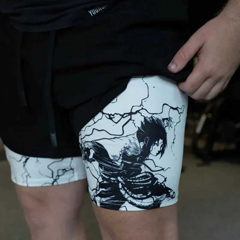 Gym Workout Running 2 in 1 Shorts for Men Summer Athletic Quick Dry Compression Shorts with Pocket Stylish Anime Cosplay CostumeXJ241226