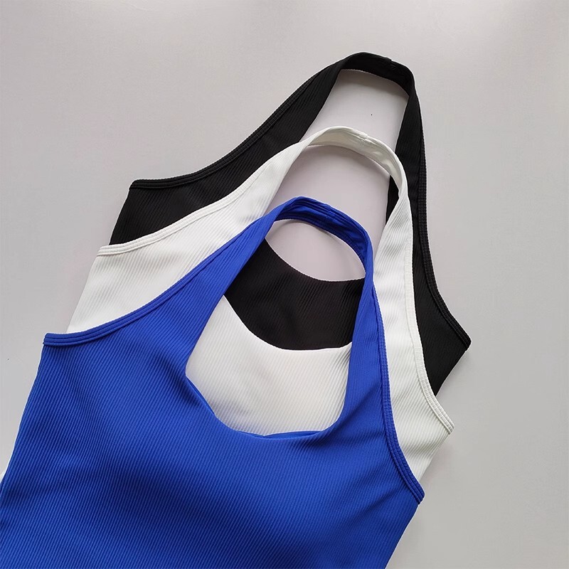 2023 Summer Sexy Sports Rib Sport Top Underwear Women's Running Gathered Hanging Neck Fiess Vest Fixed Padded Yoga Bra