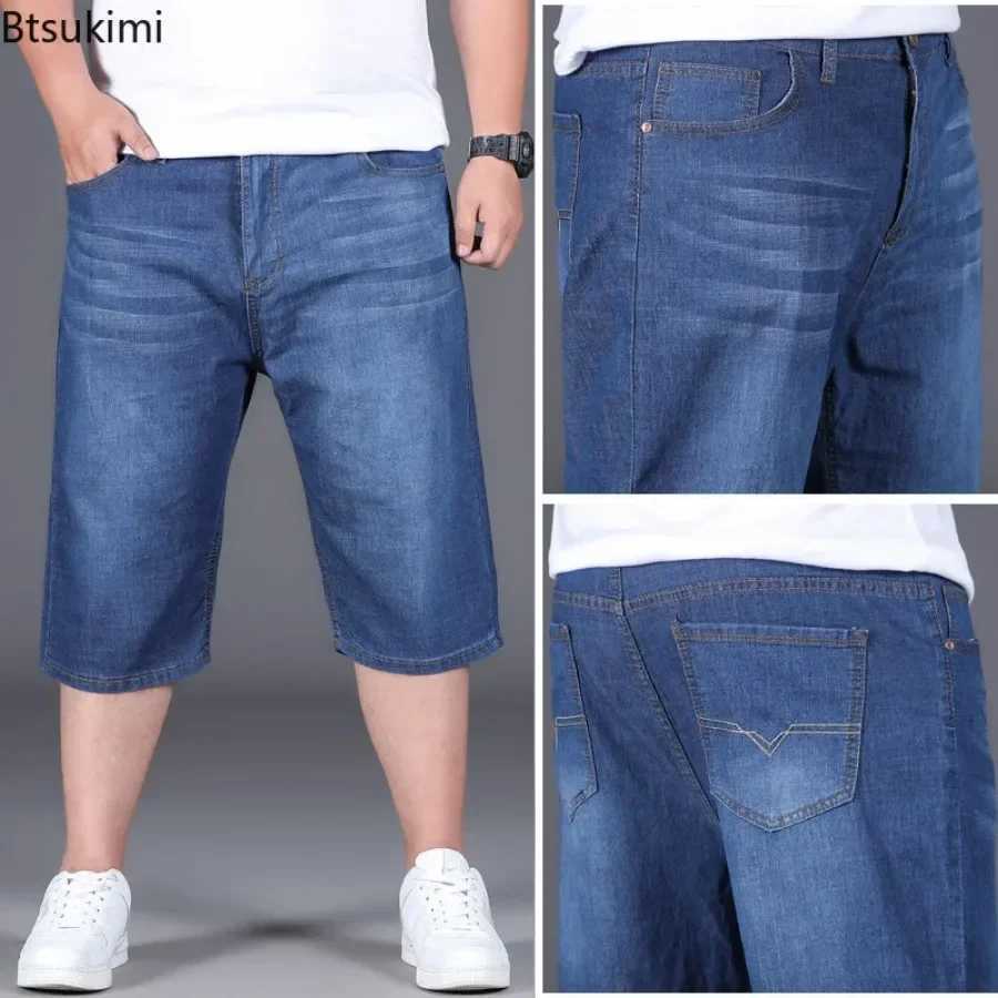 Size 28-50 Summer Thin Denim Shorts for Mens Loose High Elasticity Casual Shorts Fatty Guy Daily Trend Versatile Shorts for Men W241226