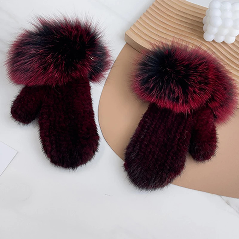 Real Fox Fur The est Super Elastic Imported Mink Gloves Winter Warm Gloves Female Halter Mink Knitted Gloves Cute Gloves 241226