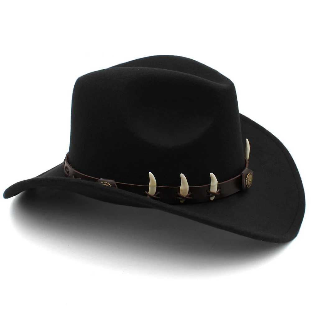 3-Size Parents Children Boys and Girls Western Cowboy Hat Width Brim Panama Sunhats Wolf Teeth Fedora Cs Trilby Sombrero Party W241225