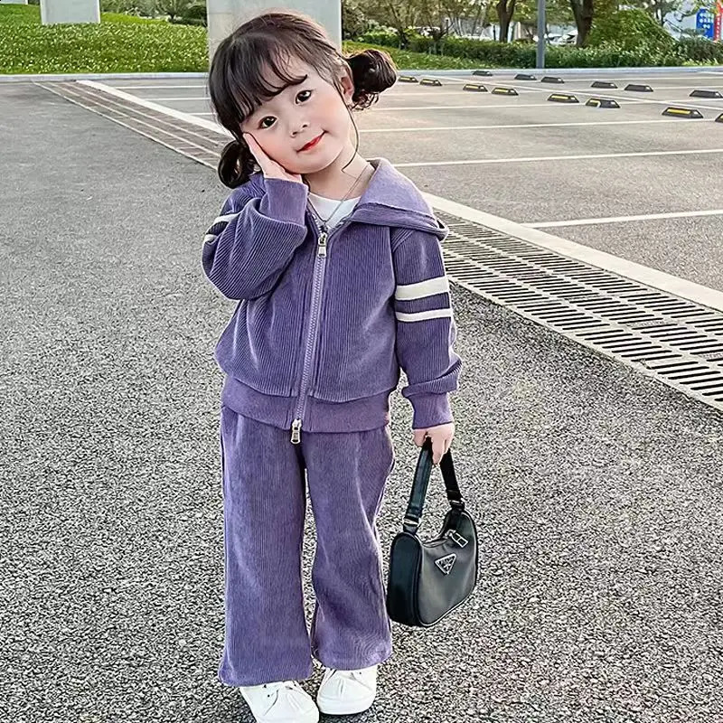 Kids Hooded Set Childrens Cute Fashion Casual Suit Autumn Girls Solid Color Tops Sweatpants Two Pieces 310 Years Old 241225