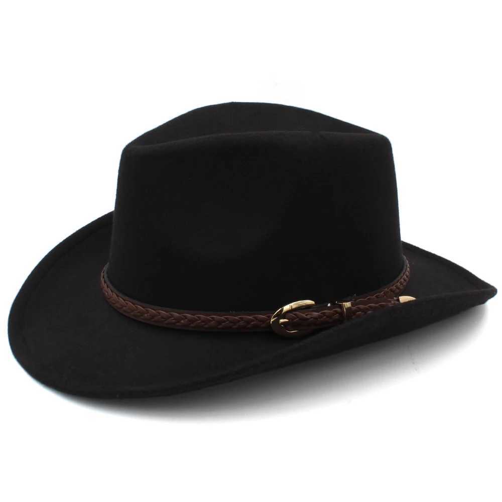 Womens Wool Western Cowboy Hat Width Brim Panama Cs Outdoor Sombrero Travel Fedora Sunbonnet Party Adjustable Size M-L W241225