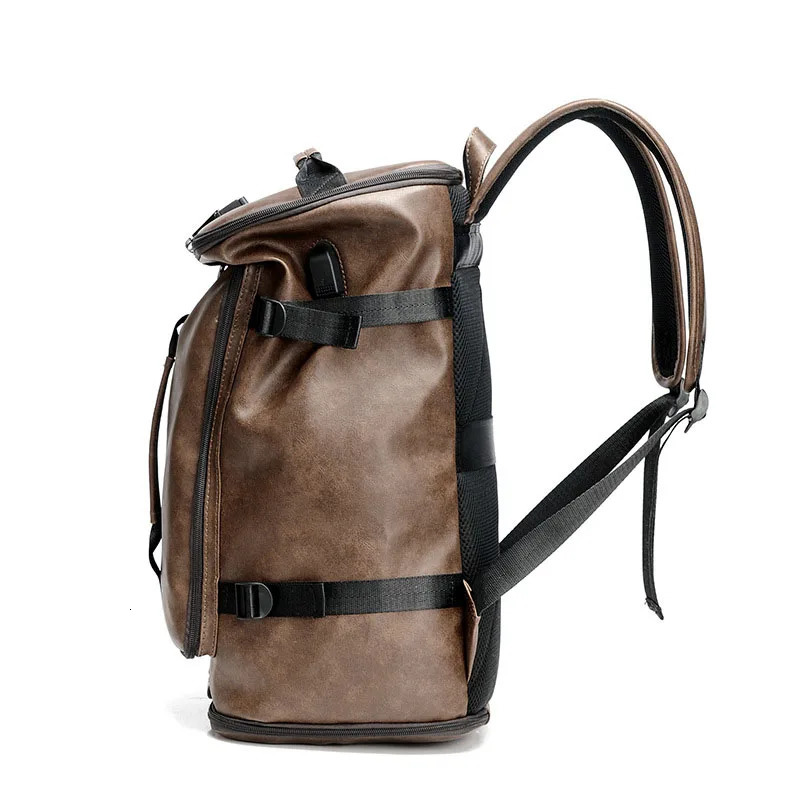 Fashion Waterproof backpack Men Backpack Leather Bookbags Mens PU School Bags Male Functional bags big capacity Men Bag 241225