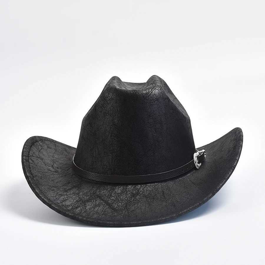 Artificial leather western mens cowboy hat retro gentleman Panama cowboy hat Sombrero Hombre W241225