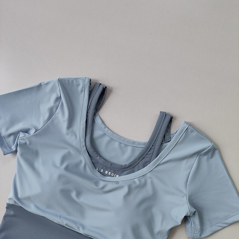 Women's Padded Yoga Shirts Short Sleeve Sports Crop Top Fiess Gym Workout T-Shirt Sexy Cropped Running Tights Clothing