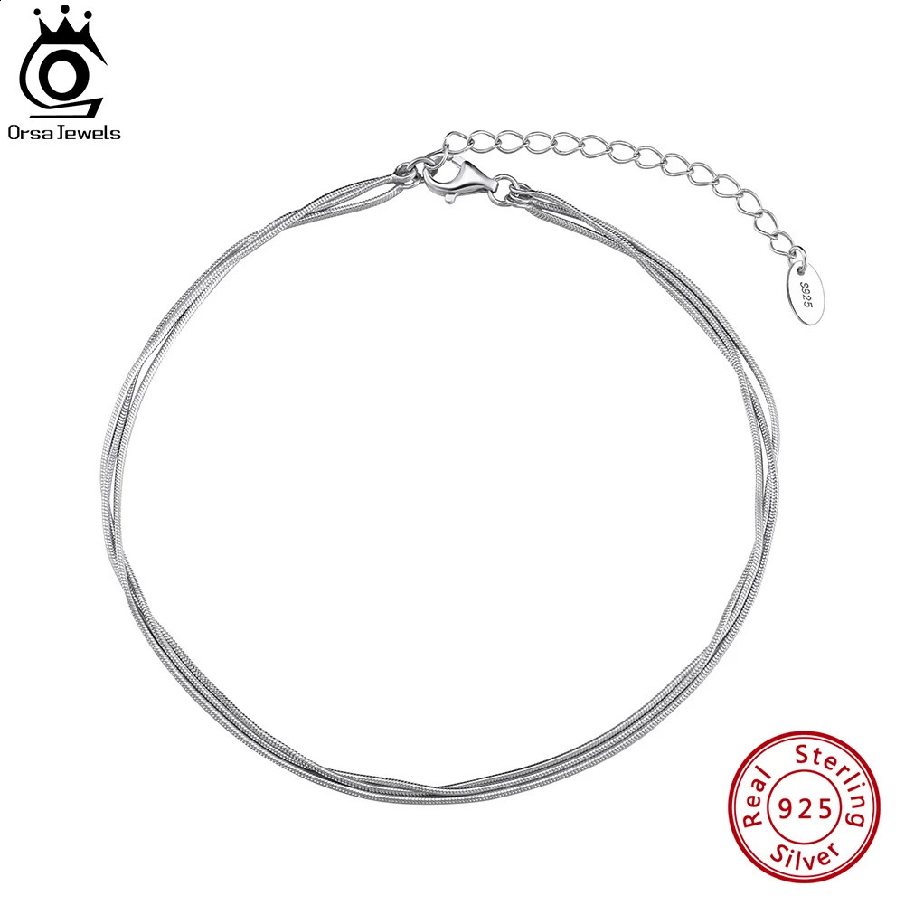 ORSA JEWELS 925 Sterling Silver Ankle Snake Chain Multi-layer Foot Bracelet Simple Beach Jewelry Female for Girl Wholesale SA76 241226