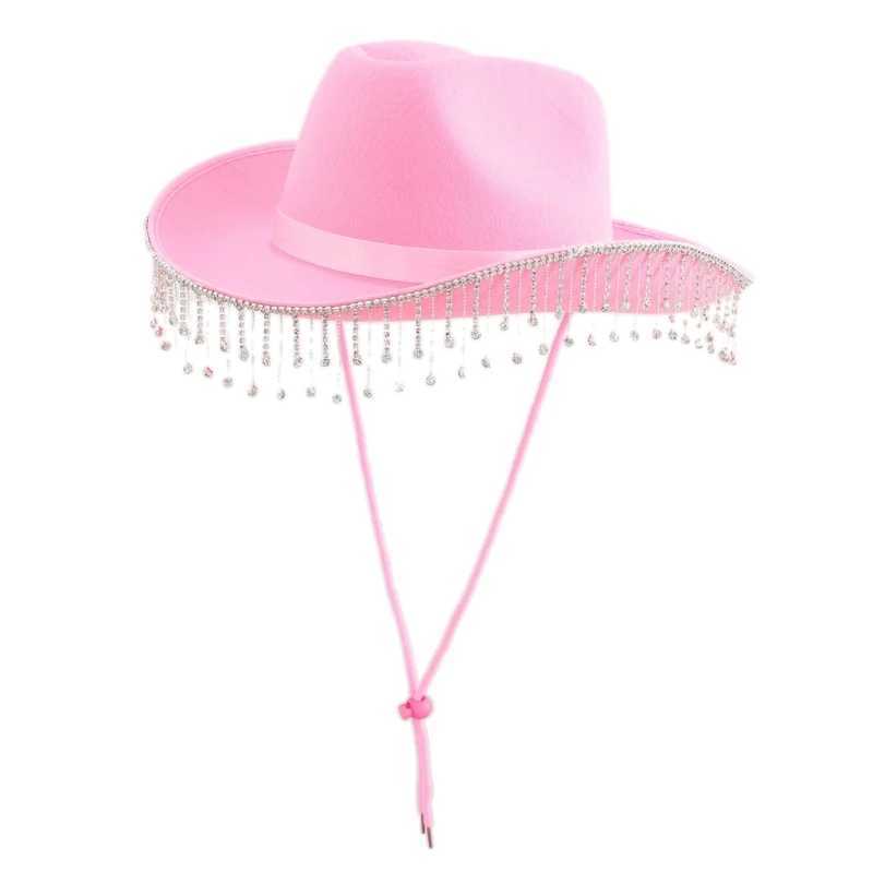 Rhinestones Women Tassel Hat Teen Girls Breathable Wide Brim Beach Hat Music Festival Hat Singles Party C W241225