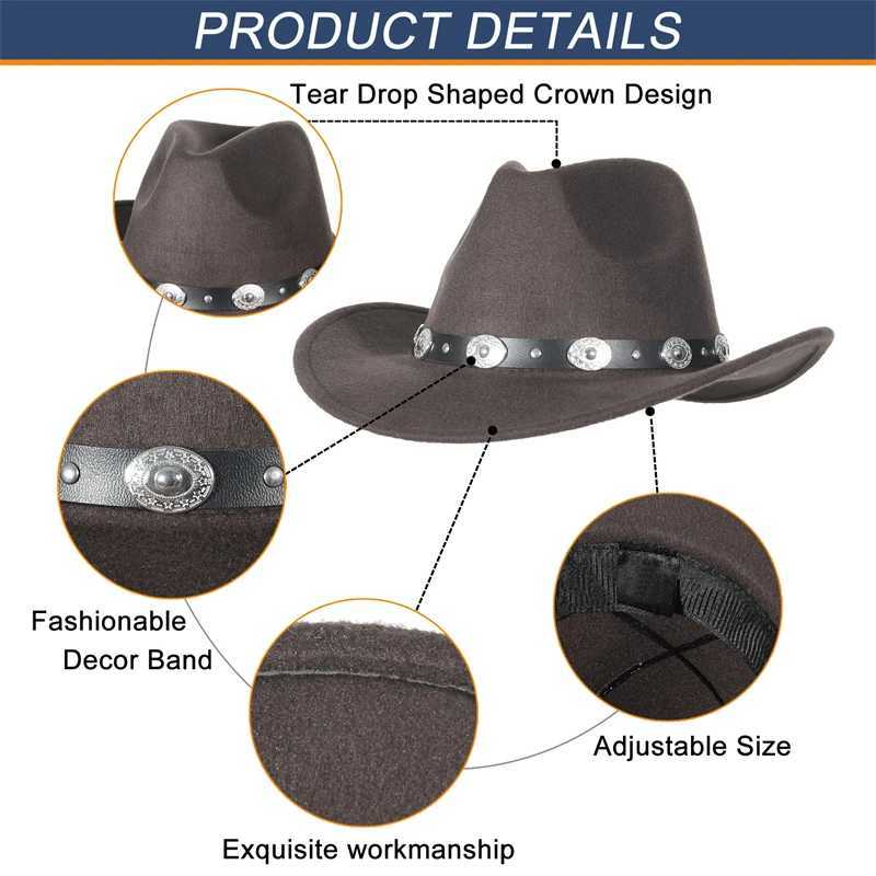 West Autumn Winter Wide Brown Womens Cowboy Hat with Straw Belt W241225