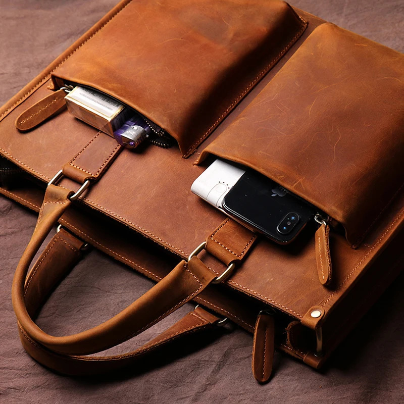ZRCX Vintage Man Handbag Briefcase Men Shoulder Crazy Horse Genuine Leather Bags Brown Business Fashion 16 Inch Laptop Bag 241225