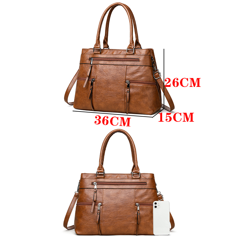 Large Capacity Soft Leather Pillow 2024 New Retro Handbag Boston Bag Casual One Shoulder Diagonal Cross Mom Bags Sac A Main