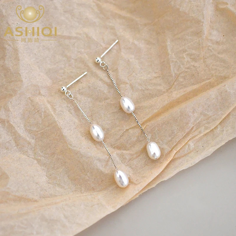 ASHIQI Trend Natural Freshwater Pearl 925 Sterling Silver Drop Earrings Fashion Korean Jewelry 241226