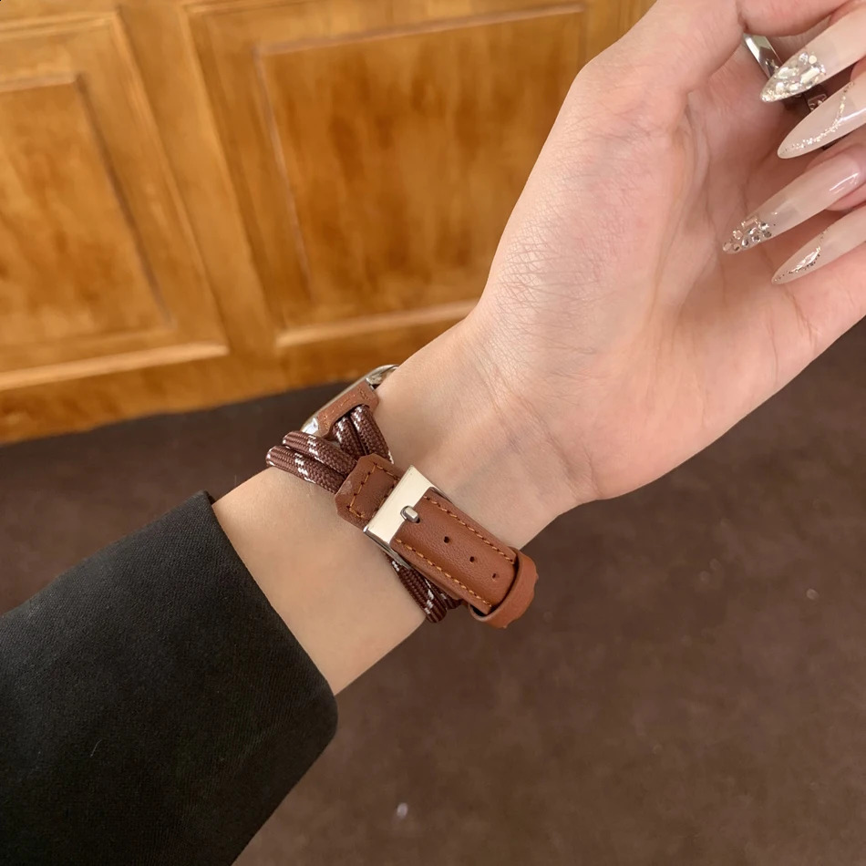 Fashion Nylon Rope Strap For Watch Band S10 9 8 7 6 SE 5 4 38/40/41/42/44/45/46/49mm Double Circle Bracelet 241220