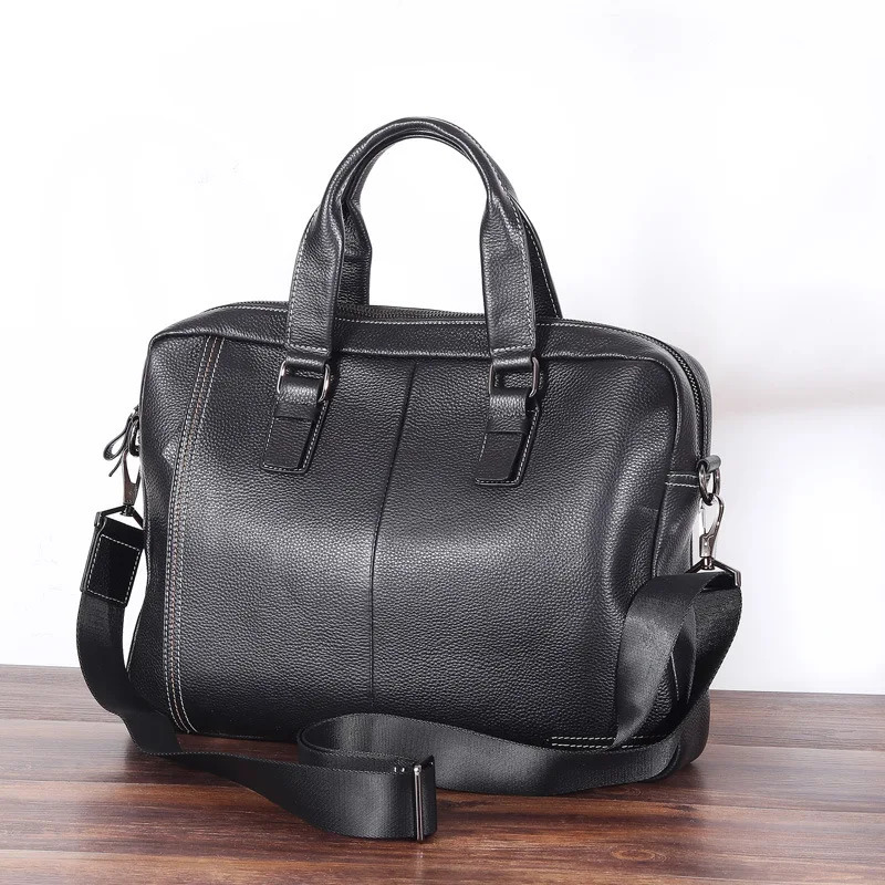 Natural Cowskin 100% Genuine Leather Mens Briefcase Fashion Large Capacity Business bag Black Shoulder Laptop Bag 241225