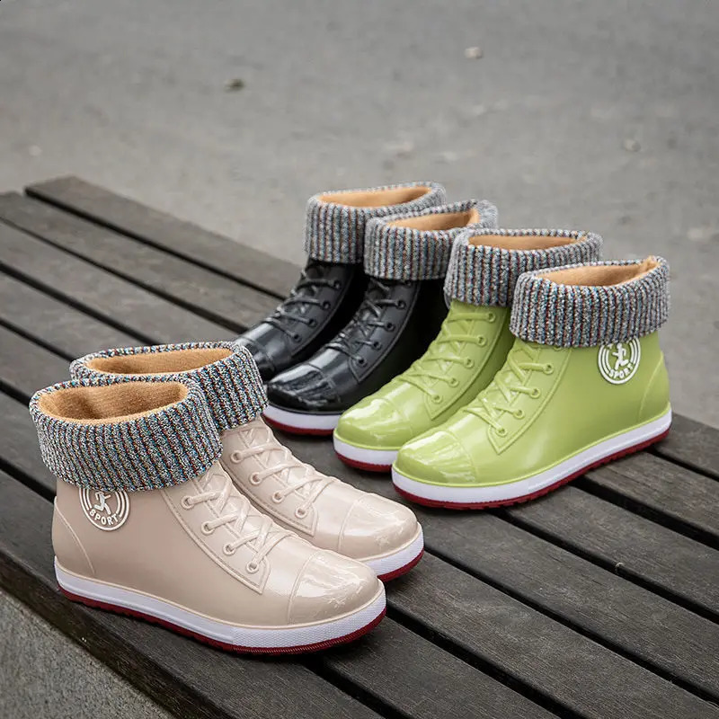 Lorilury Rain Women Boots High Top Rubber Jelly Shoes Summer Ankle Galoshes Casual Womens Plush Rubber Rain Boots 241226