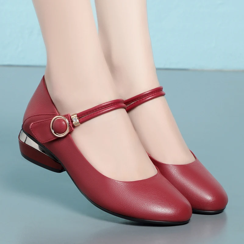 AIYUQI Women Shoes Genuine Leather Mary Jane Shoes Ladies Mid-heel Large Size Women's Shoes