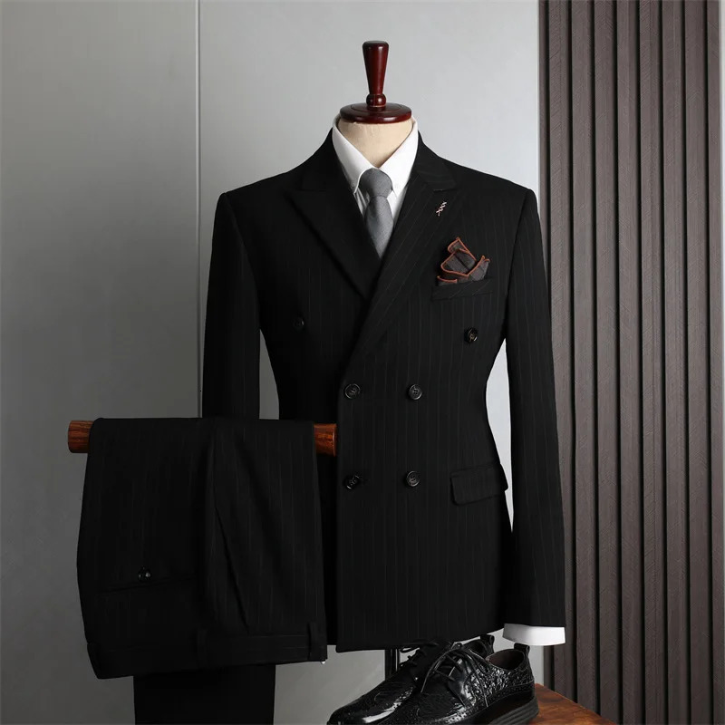 2023 Highend Doublebreasted Suit suit Vest Trousers Mens British Fashion Wedding Man Business Threepiece Set 241223