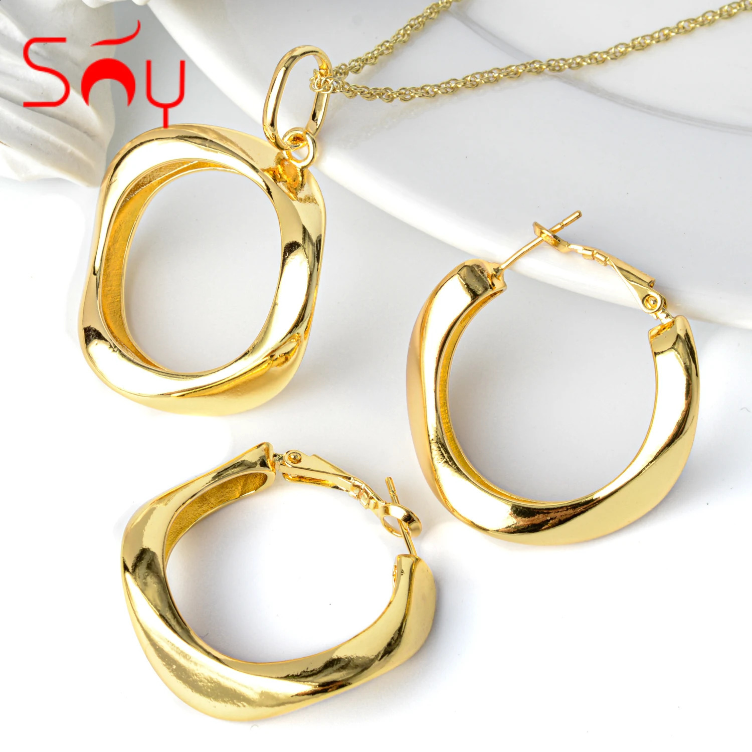 Sunny Jewelry Sets Gold Color Copper Round Earrings Pendent Necklace For Women For Wedding Party Gift Classic 241226