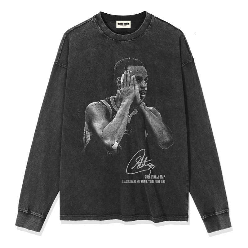 Curry's signature action night American printed short sleeved washed vintage t-shirt trend