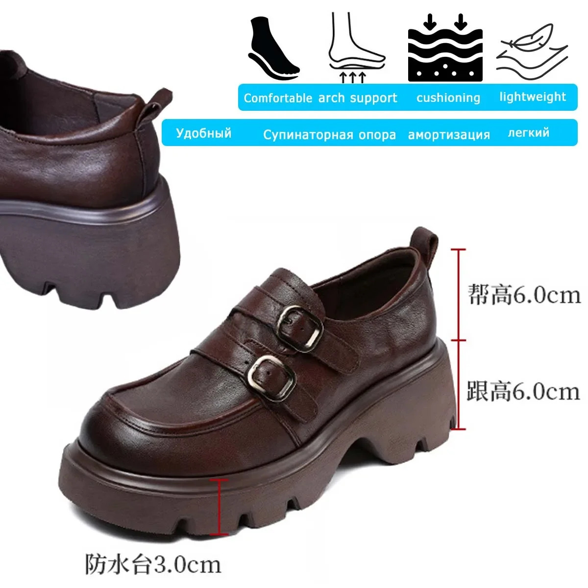 Koznoy 6cm Cow Genuine Leather Comfy Flats Women Mary Jane Loafers Ankle Boots Booties Autumn Spring Platform Wedge Shoes 241225