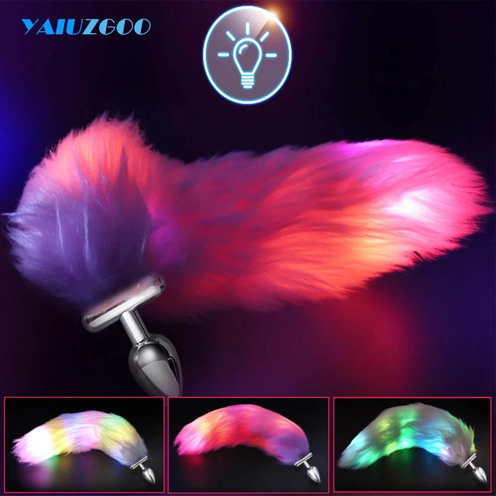 LED Glowing Butt Plug Fox Tail For Woman Man Separable Metal Anal with Luminous Cosplay Sex Toys for Couples 241226