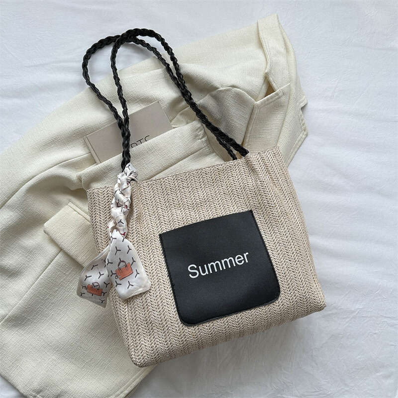 Large Capacity Contrasting Woven Fashionable Silk Scarf Handbag, Commuting Bag, This Year's Popular New Single Shoulder Tote Bag