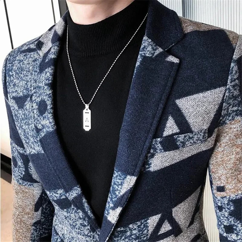 Retro Wool Blazer for Fall/winter 2024 Men Letter Printed Blazer Slim Business Party Prom Fashion Wool Jacket Men Clothing 241223