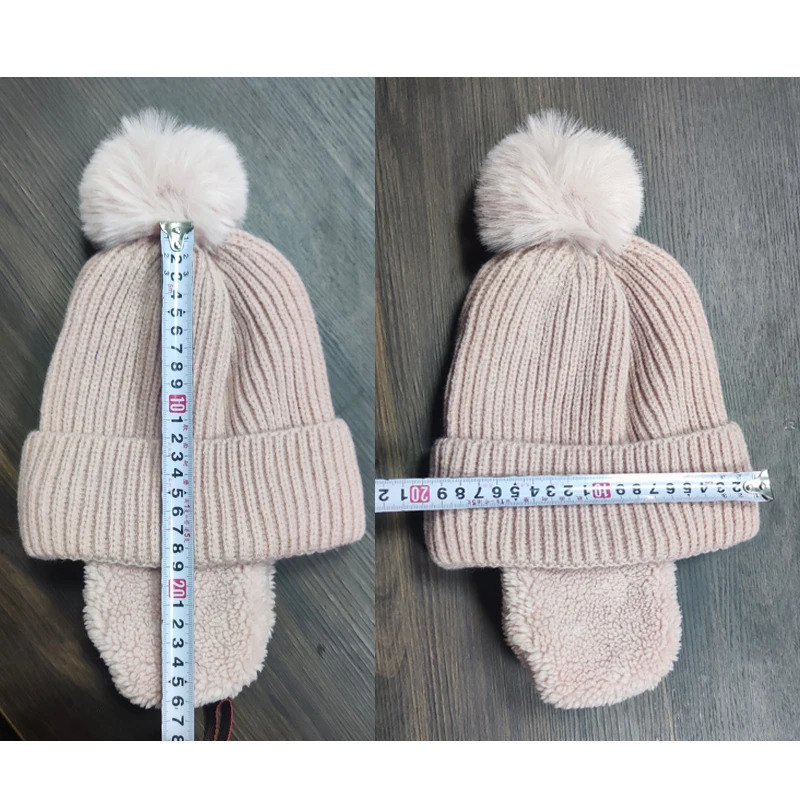 Fur Ball Baby Winter Hat with Earflap Skiing Infant Bonnet Plush Lining Knitted Kids Beanie Children Cap Accessories 26Y 241225