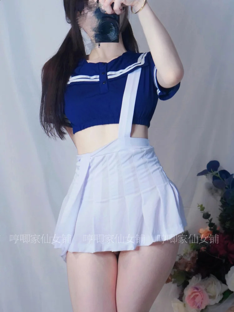 WOMENGAGA Preppy Style Sweet Sexy JK Lolita Strap Dress Mini Pleated Skirts T Shirt Fashion Two Piece Set Fairy Cute MB0D 241226
