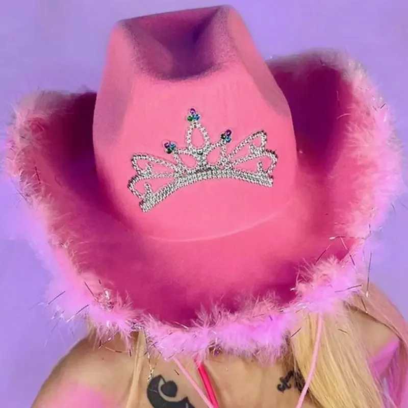 New Western Cowboy Cs Y2K Womens Pink Cowboy Hat Headwear Cowboy Hat Holiday Clothing Party C Feather Edge Fedora C W241225