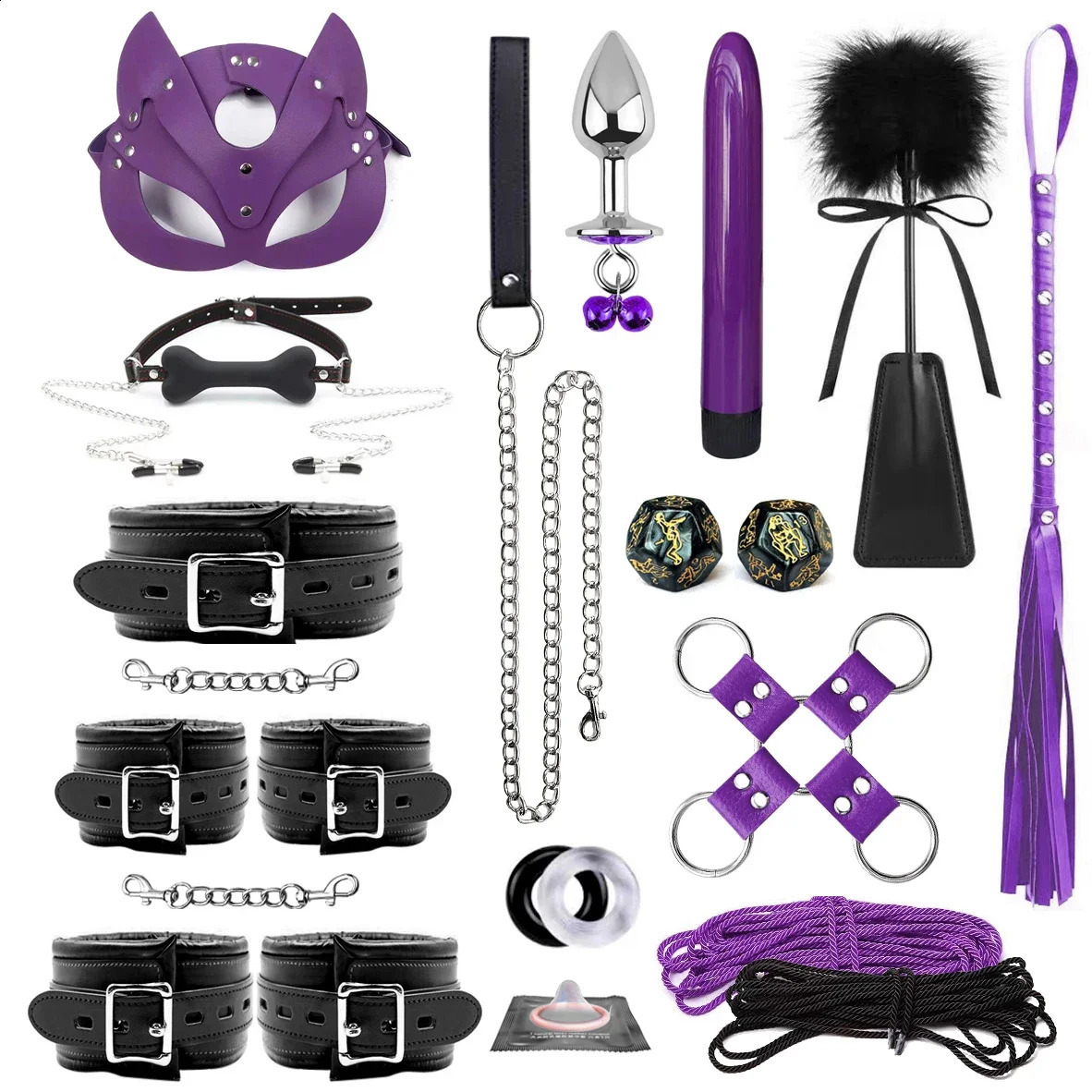 BDSM Bondage Restraint Set Sex Handcuffs Whip Anal Beads Butt Plug Anal Plug Bullet Vibrator Sex Toys for Woman Adult S M Fetish 241226