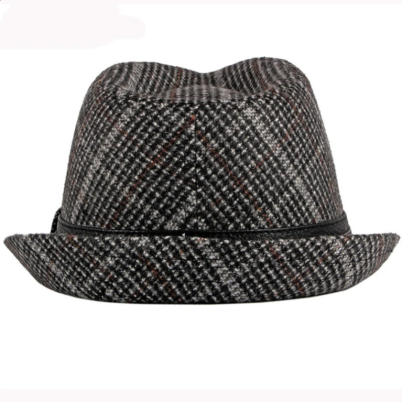 HT2774 Fedoras Autumn Winter Hat Caps for Men Vintage Plaid Wool Hat Retro Gentleman Black Band Fedora Hat Male Trilby Jazz Hat 241226