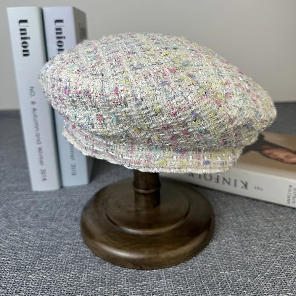 Vintage Wool Berets Green Plaid Autumn Winter French Octagonal Peaked Hats Painter Hat Street Military Women Girl CapsFDM13 241226