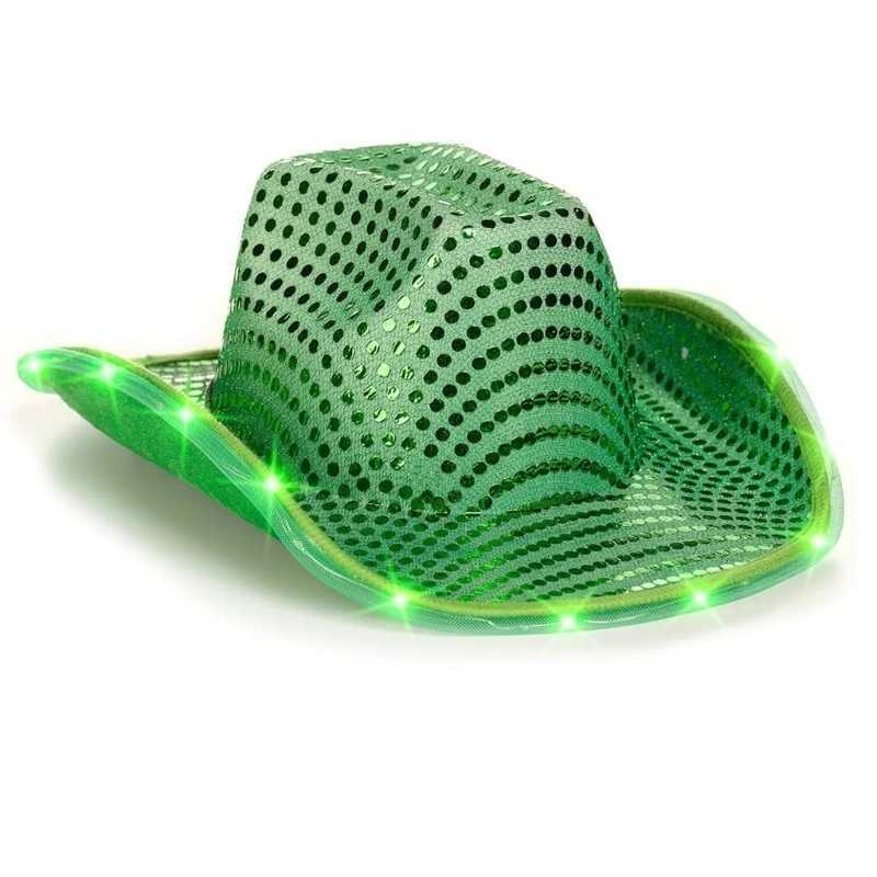 Womens glowing green sequin denim hat wide Brim bride LED lit Brim hat W241225