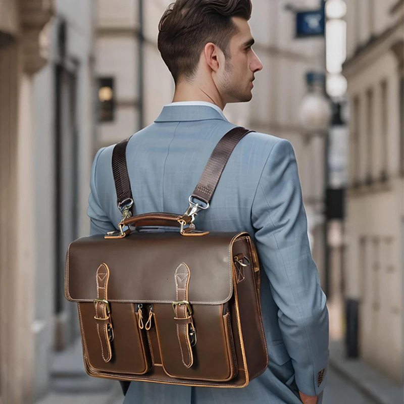 Vintage Handbags Mens Leather Notebook Bag Cowhide Travel Trolley Wheel Luggage Mens Messenger Bag Business Briefcases 241225