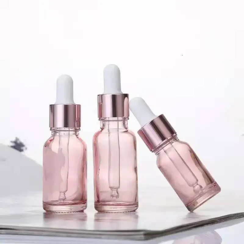 5pcs 5/10/15/20/30ml/50ml/100ml Pink Empty Glass Dropper Bottle Essential Oil Aroma Liquid Reagent Refillable Container 241225