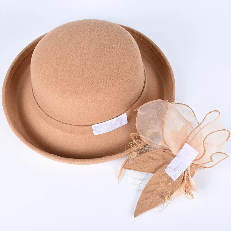 Elegant Womens Hats Fashion Winter Bowler Fedora ladies Wool Round Hat Autumn Vintage Party Fedoras Church Felt Top Hat 241226