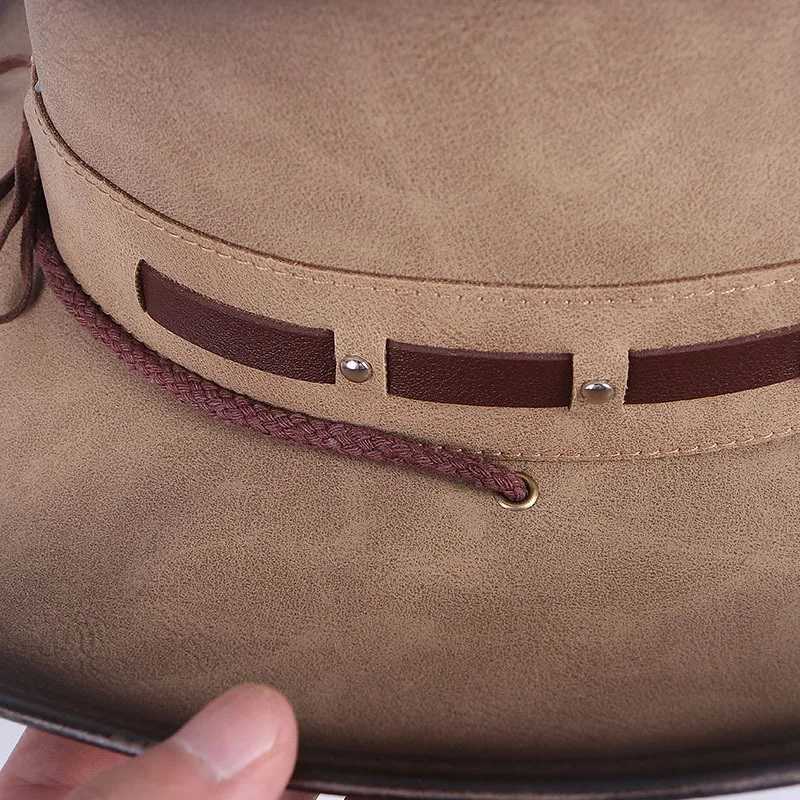Western cowboy leather hat mens gentleman godfather hat PU material Panama cowboy hat jazz hat cowboy hat W241225