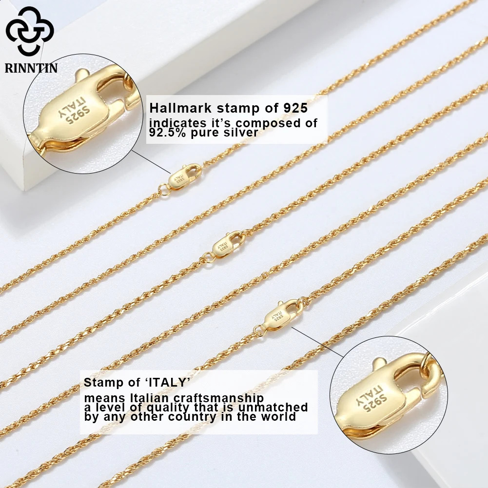 Rinntin 925 Sterling Silver 15mm DiamondCut Rope Chain Necklace For Women Fashion y Gold Jewelry SC29 241226