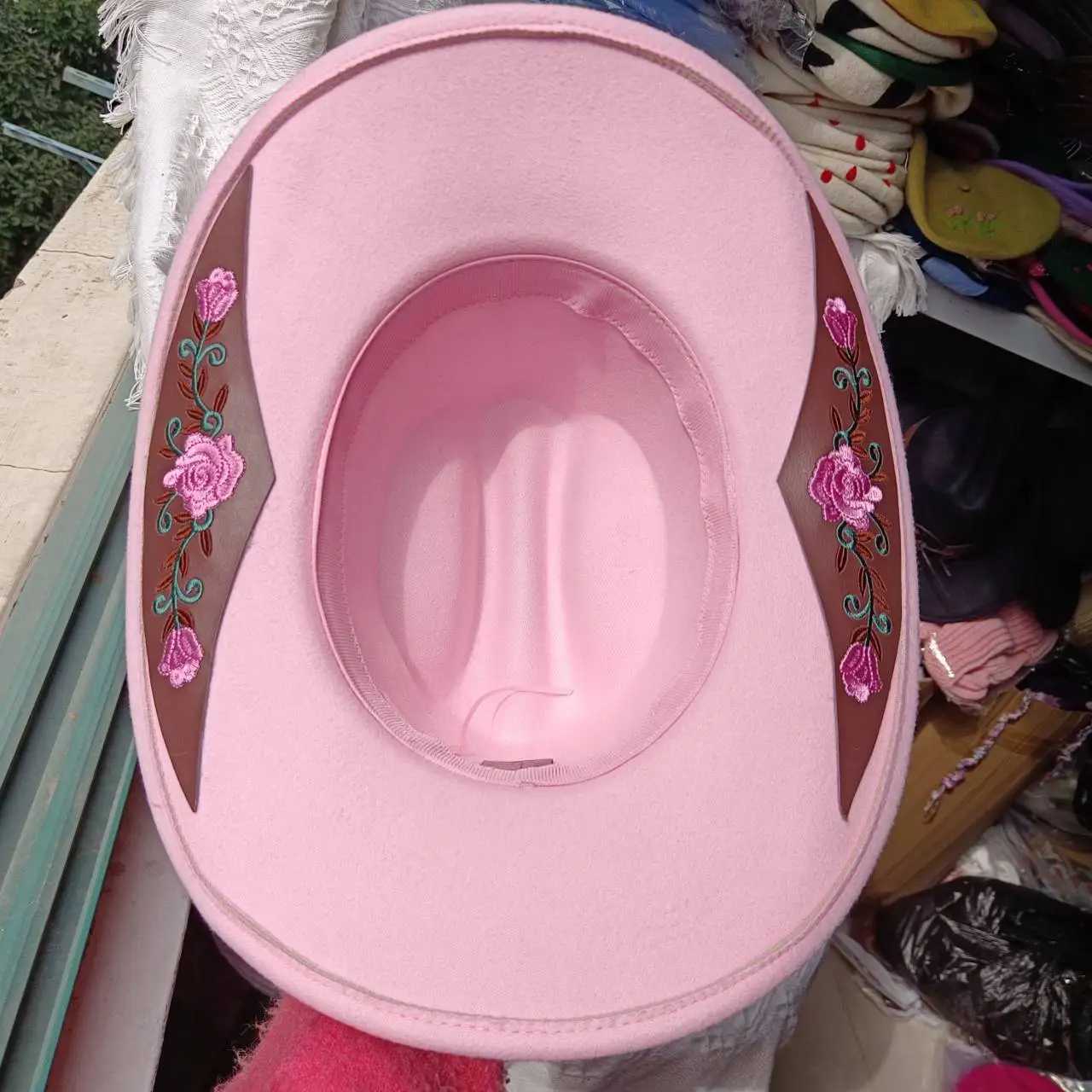 Featured denim hat embroidered pink decal denim hat mens and womens Panama hat retro elegant denim hat Sombrero Hombre W241225