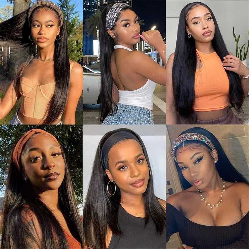 Synthetic Wigs Straight Headband Wigs 180% Density Peruvian Human Hair Wig Remy Natural Color for Black Women Jarin Bulk Sale 230227 Hair Wigs