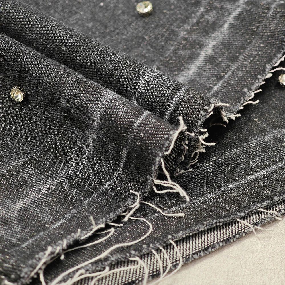 PEERAGE Y2k Retro Rhinestone Washed Wide Leg Baggy Long Jorts Men Streetwear Oversized Frayed Black Grey Loose Denim Jean Shorts 241225