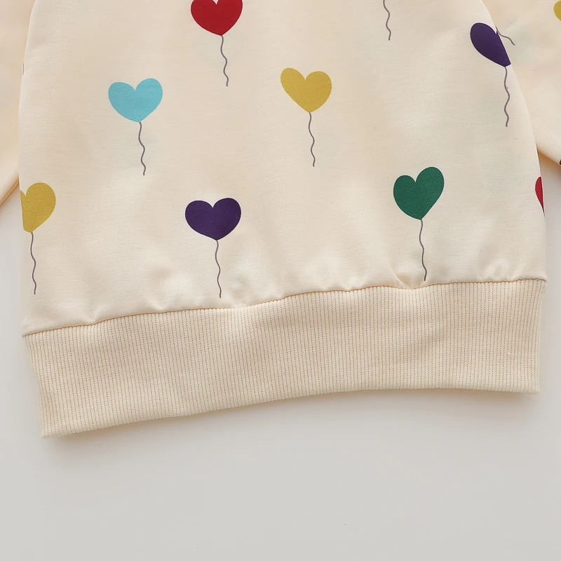 2PCS Infant Spring and Autumn Full Print Love Balloon Fashion Long sleeved Pants Set 241225
