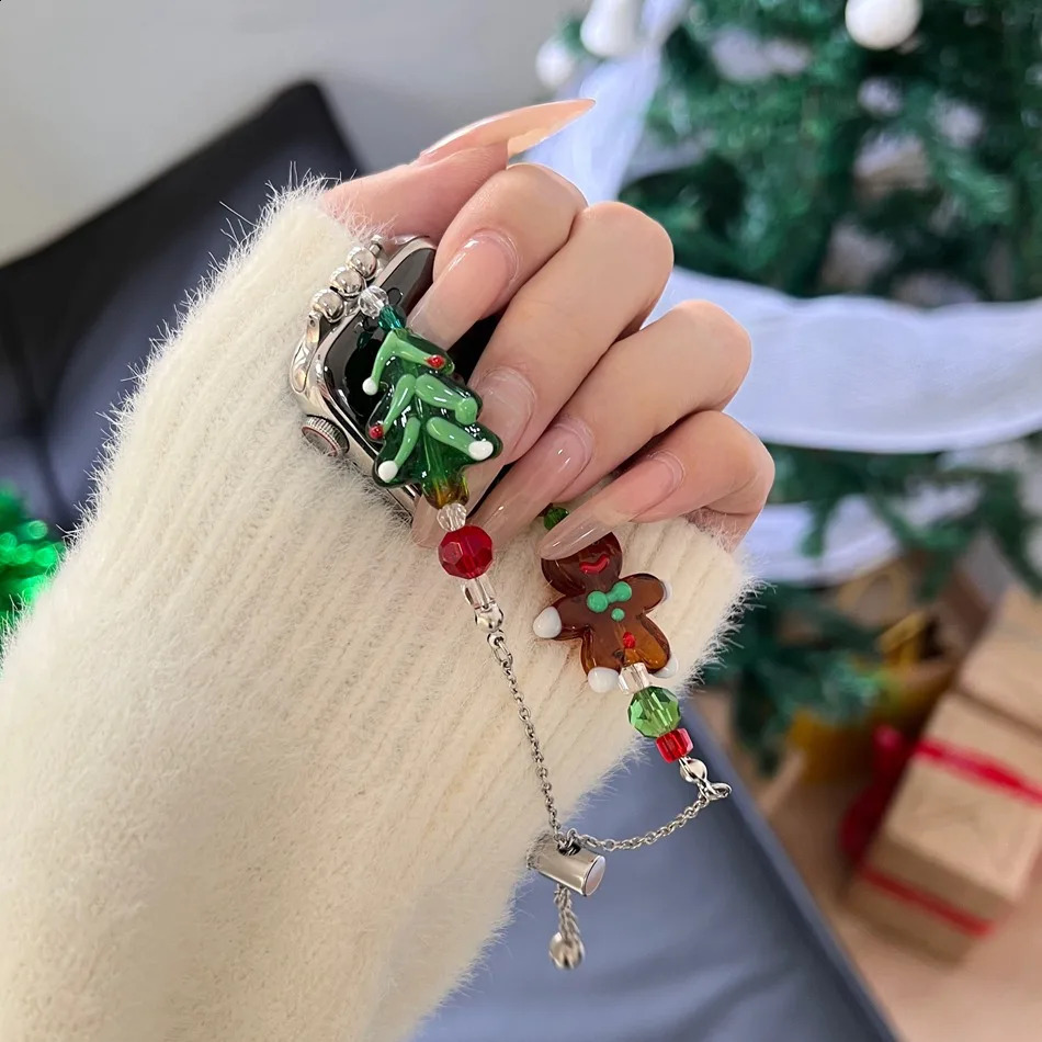 Christmas Strap For Watch Series 10 9 8 7 6 SE 5 4 3 46/45/44/42/41/40/38mm 49mm Band Cute Pendant Bracelet 241220