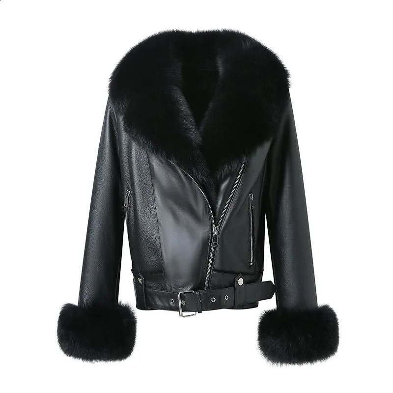 Real Shearling Jacket Real Fox Fur Collar Cuff Coats Women Winter Overcoats Genuine Sheepskin Leather Jacket NZ5397 241217
