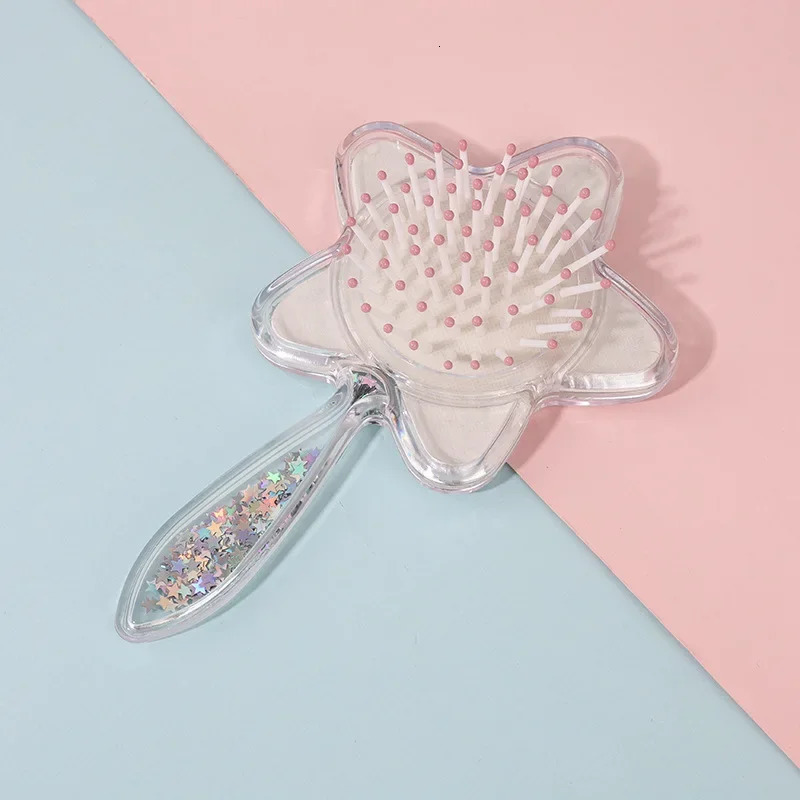 1 Piece Creative n Baby Brush for Toddler Girl Sweet Five-pointed Star Sequins Hair Comb Portable Kids Girl Hairbrush 241225