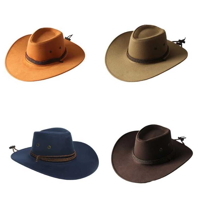 652F solid color western cowboy hat retro wide Brim jazz hat for sun protection Christmas gift New Year Thanksgiving Valentine W241225
