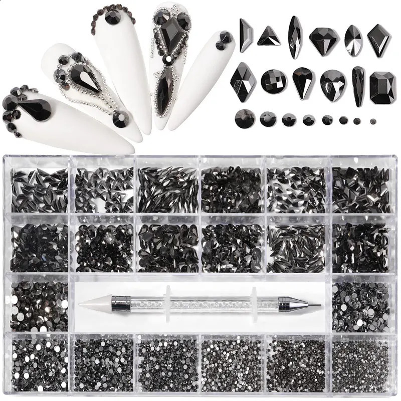 Mine Black Fancy Crystal Nail Rhinestones Nail Parts Gems Stones 3D Flatback Shaped Diamonds Glass Nail Art Decorations 241226