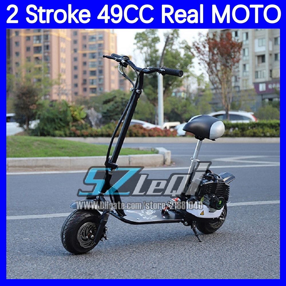 Gas Folding Adult Scooter 49CC 50CC 2 Stroke Gasoline Black Motorcycle Racing MOTO Children Boy Girl Child Student Men Women Man Woman Motorbike Birth
